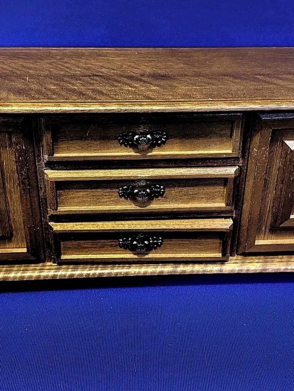 Vintage TOYO Musical Jewelry Box 9 Drawer Mini Sideboard Wood Cabinet